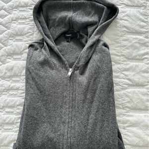 Theory Gray Hooded Zip-Up Sweater